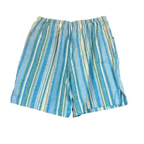 Erika Womens Linen Blend Short Size 3X Blue Striped Drawstring Casual Summer - Picture 2 of 11